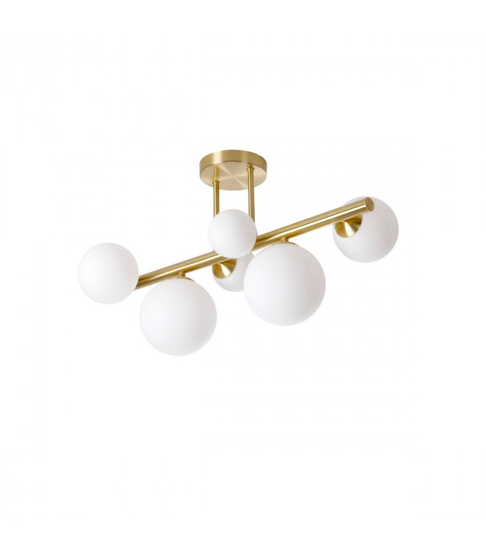 Marshall Semi Flush Ceiling Lamp 6 Light G9 Satin Gold Opal Glass-4
