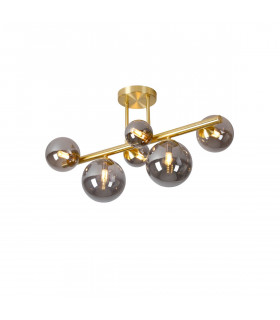 Marshall Semi Flush Ceiling Lamp 6 Light G9 Satin Gold Smoke Plated Glass-1