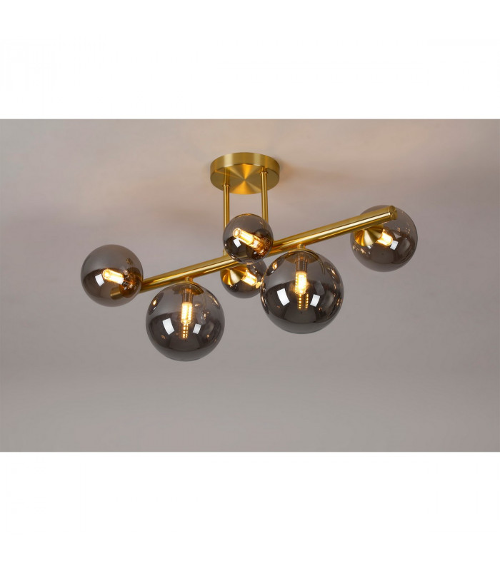 Marshall Semi Flush Ceiling Lamp 6 Light G9 Satin Gold Smoke Plated Glass-3