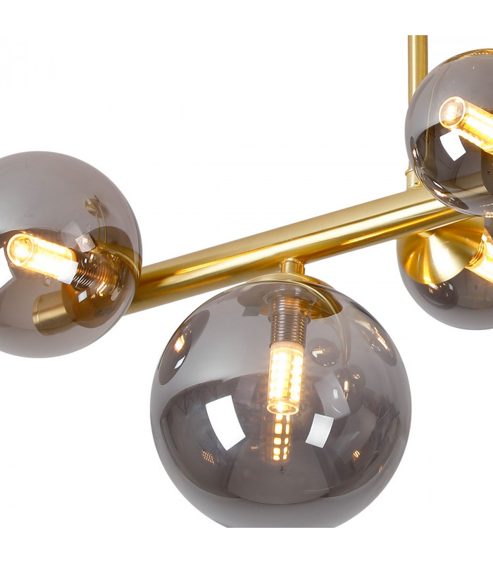 Marshall Semi Flush Ceiling Lamp 6 Light G9 Satin Gold Smoke Plated Glass-6