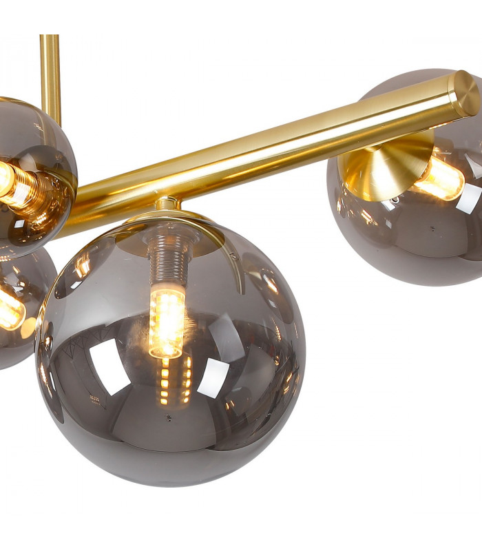 Marshall Semi Flush Ceiling Lamp 6 Light G9 Satin Gold Smoke Plated Glass-7