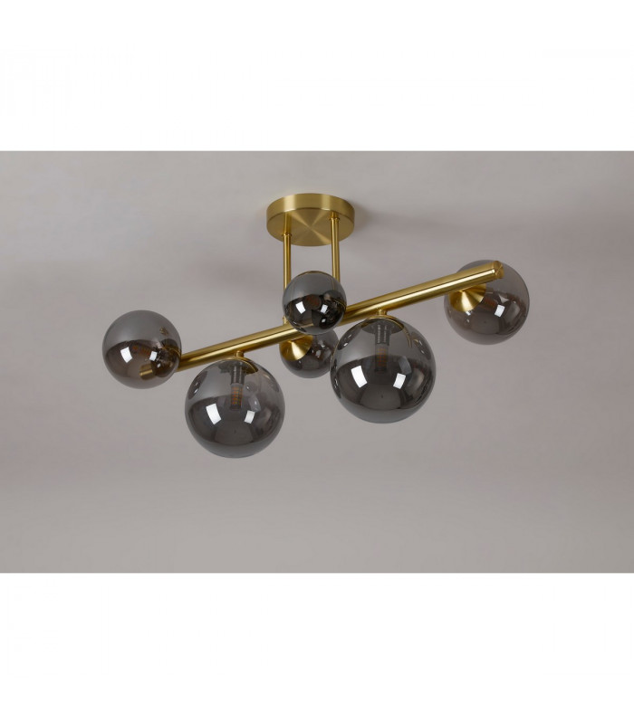 Marshall Semi Flush Ceiling Lamp 6 Light G9 Satin Gold Smoke Plated Glass-8