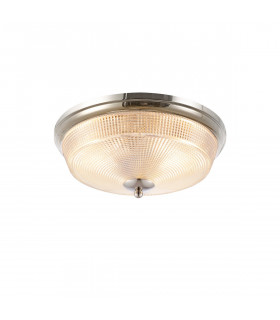 Watson 2 Light E27 Flush Ceiling Lamp IP44 Polished Nickel Prismatic Glass-1