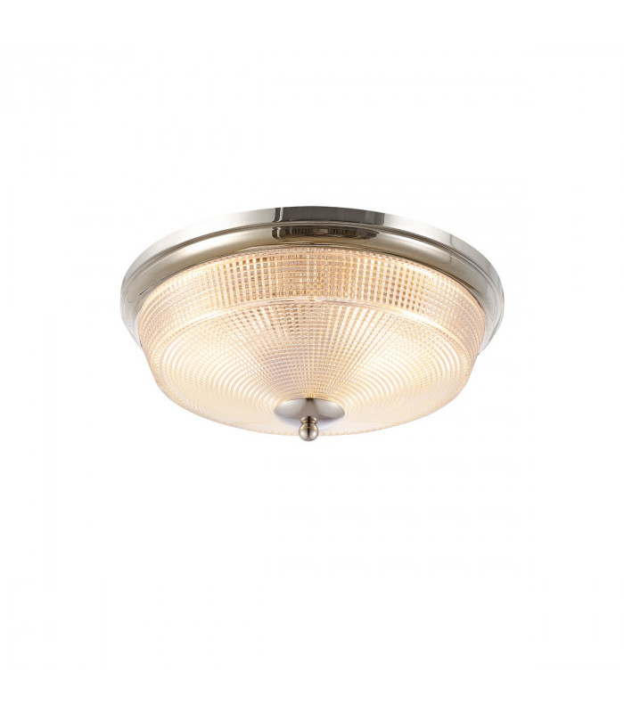 Watson 2 Light E27 Flush Ceiling Lamp IP44 Polished Nickel Prismatic Glass-1
