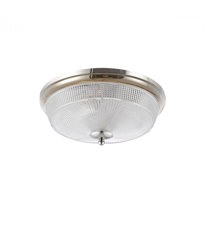 Watson 2 Light E27 Flush Ceiling Lamp IP44 Polished Nickel Prismatic Glass-4