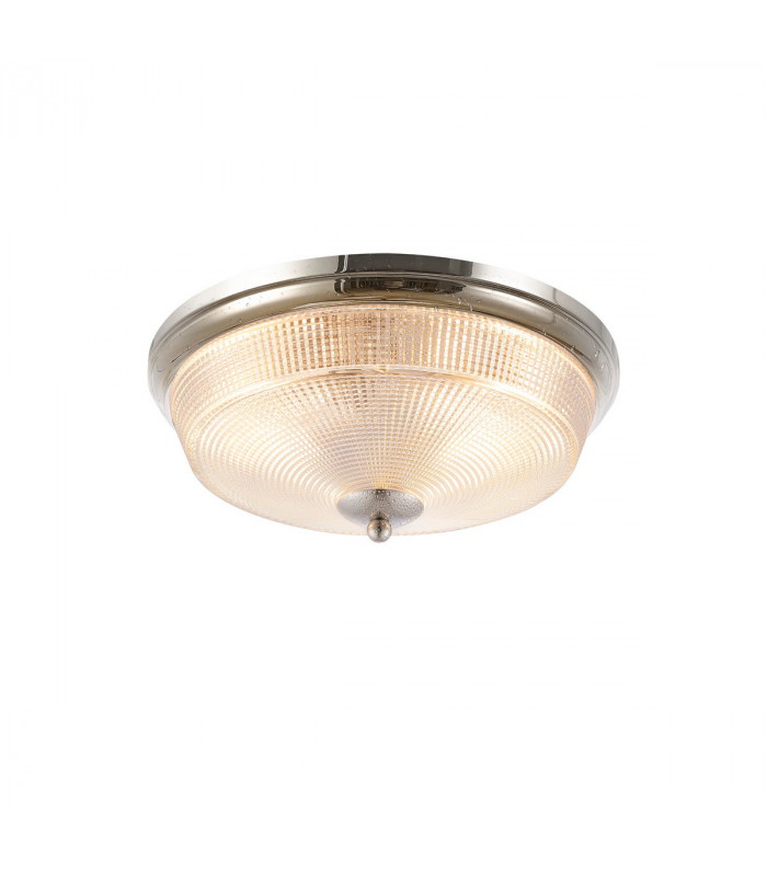 Watson 2 Light E27 Flush Ceiling Lamp IP44 Polished Nickel Prismatic Glass-5