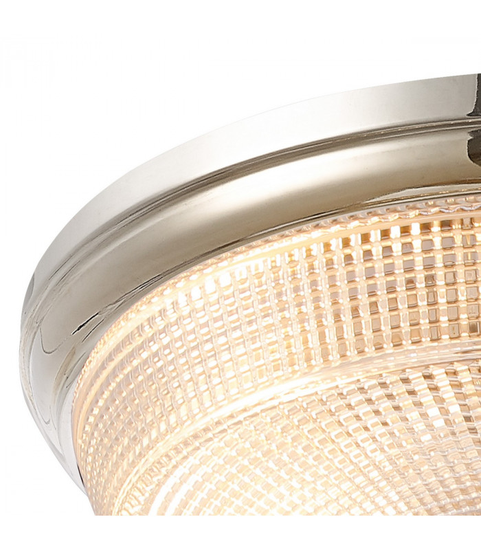 Watson 2 Light E27 Flush Ceiling Lamp IP44 Polished Nickel Prismatic Glass-6