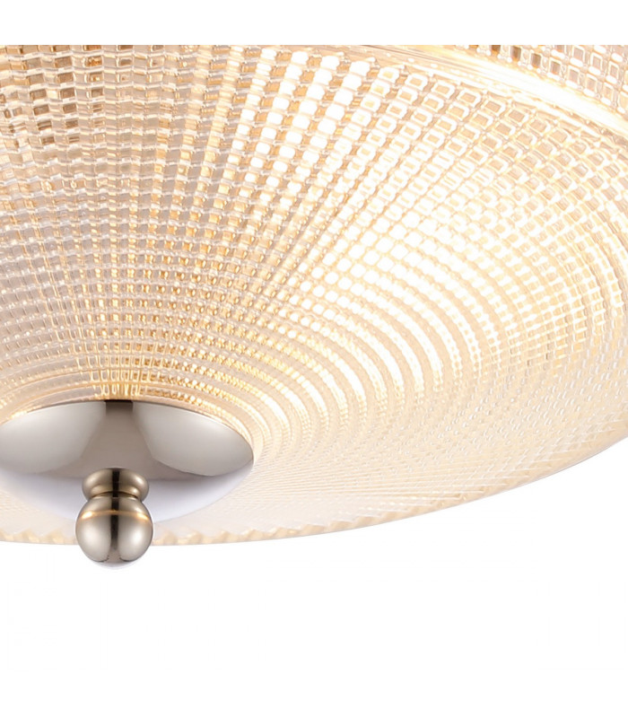 Watson 2 Light E27 Flush Ceiling Lamp IP44 Polished Nickel Prismatic Glass-7