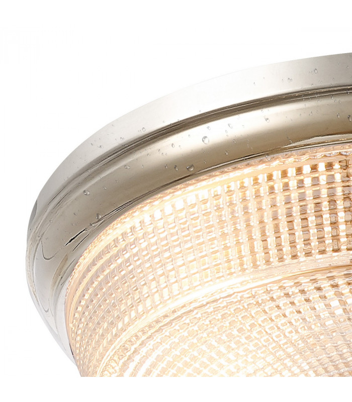 Watson 2 Light E27 Flush Ceiling Lamp IP44 Polished Nickel Prismatic Glass-8