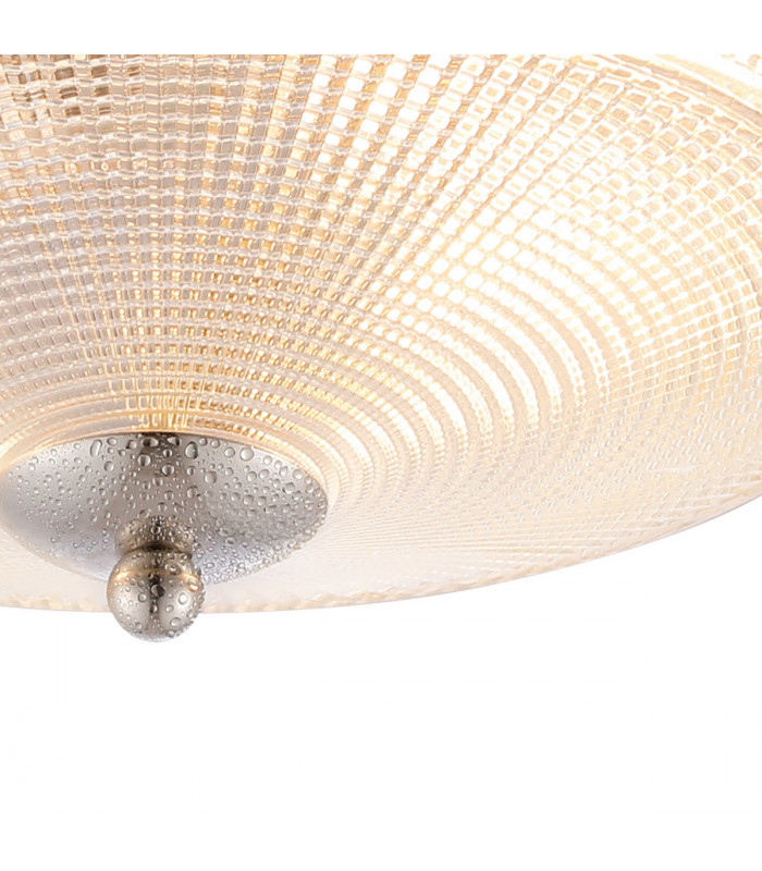 Watson 2 Light E27 Flush Ceiling Lamp IP44 Polished Nickel Prismatic Glass-9