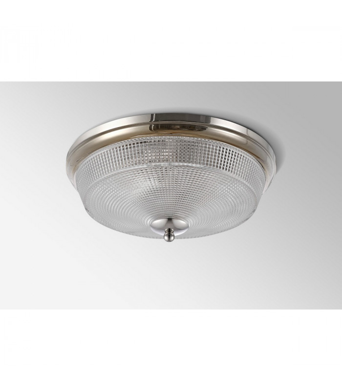 Watson 2 Light E27 Flush Ceiling Lamp IP44 Polished Nickel Prismatic Glass-10