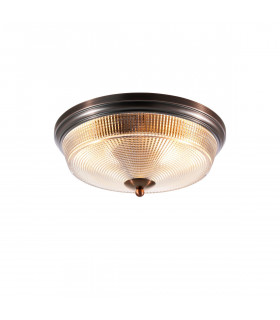 Watson 2 Light E27 Flush Ceiling Lamp IP44 Bronze Prismatic Glass-1