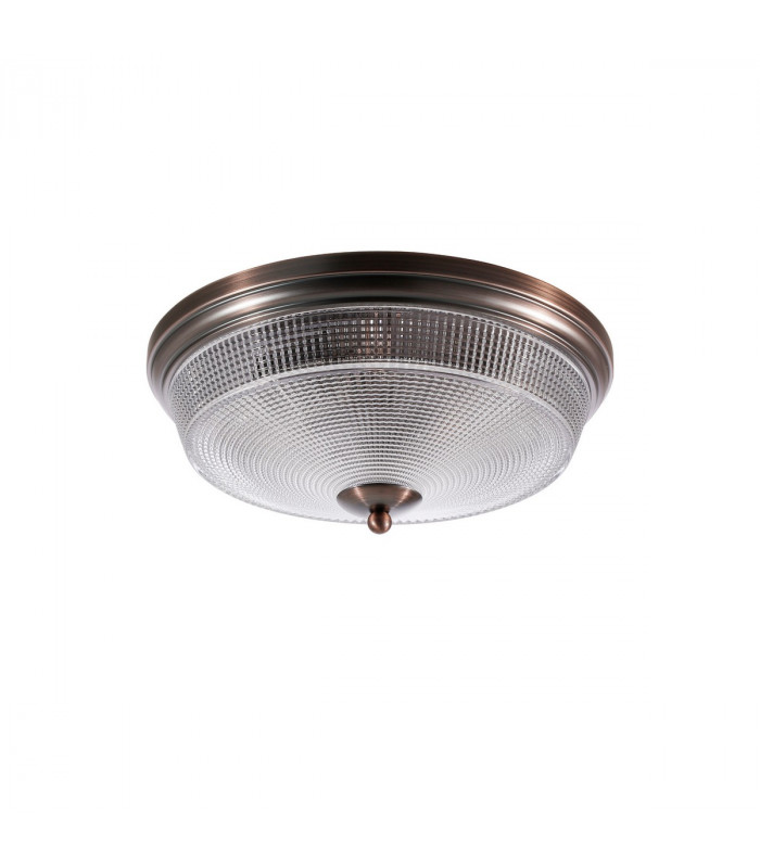 Watson 2 Light E27 Flush Ceiling Lamp IP44 Bronze Prismatic Glass-4