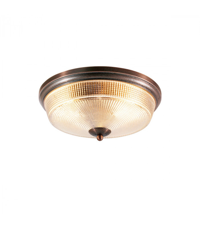 Watson 2 Light E27 Flush Ceiling Lamp IP44 Bronze Prismatic Glass-5