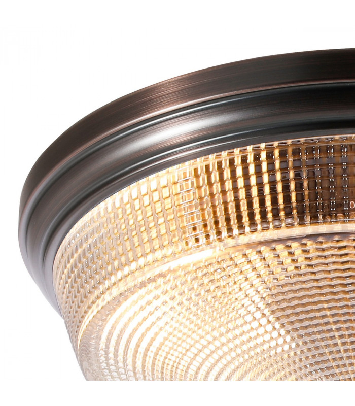 Watson 2 Light E27 Flush Ceiling Lamp IP44 Bronze Prismatic Glass-6