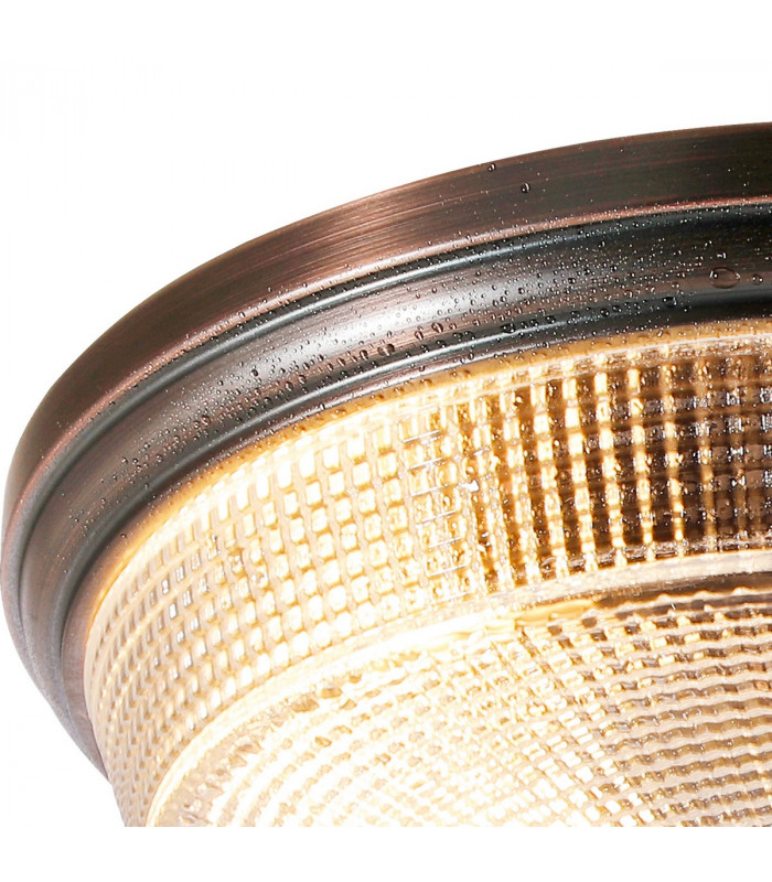 Watson 2 Light E27 Flush Ceiling Lamp IP44 Bronze Prismatic Glass-8