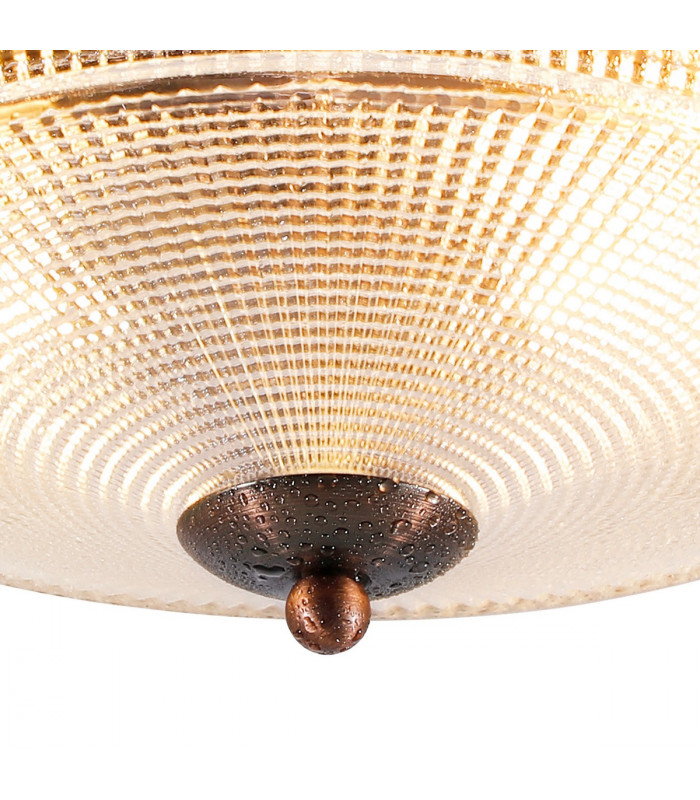 Watson 2 Light E27 Flush Ceiling Lamp IP44 Bronze Prismatic Glass-9