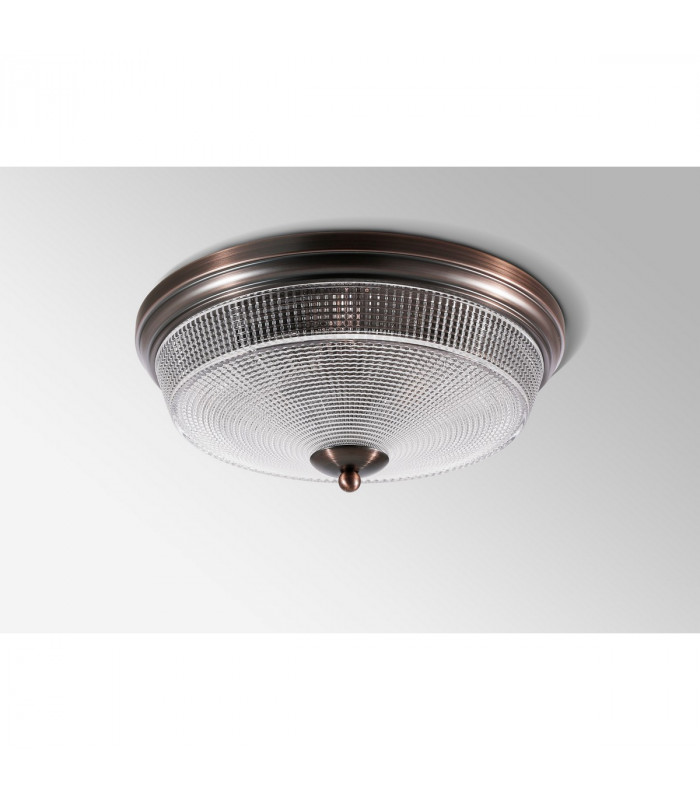 Watson 2 Light E27 Flush Ceiling Lamp IP44 Bronze Prismatic Glass-10