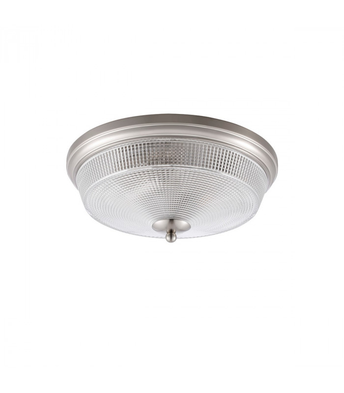 Watson 2 Light E27 Flush Ceiling Lamp IP44 Satin Nickel Prismatic Glass-4