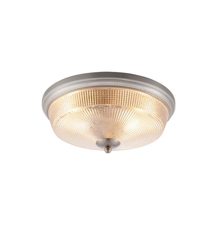 Watson 2 Light E27 Flush Ceiling Lamp IP44 Satin Nickel Prismatic Glass-5