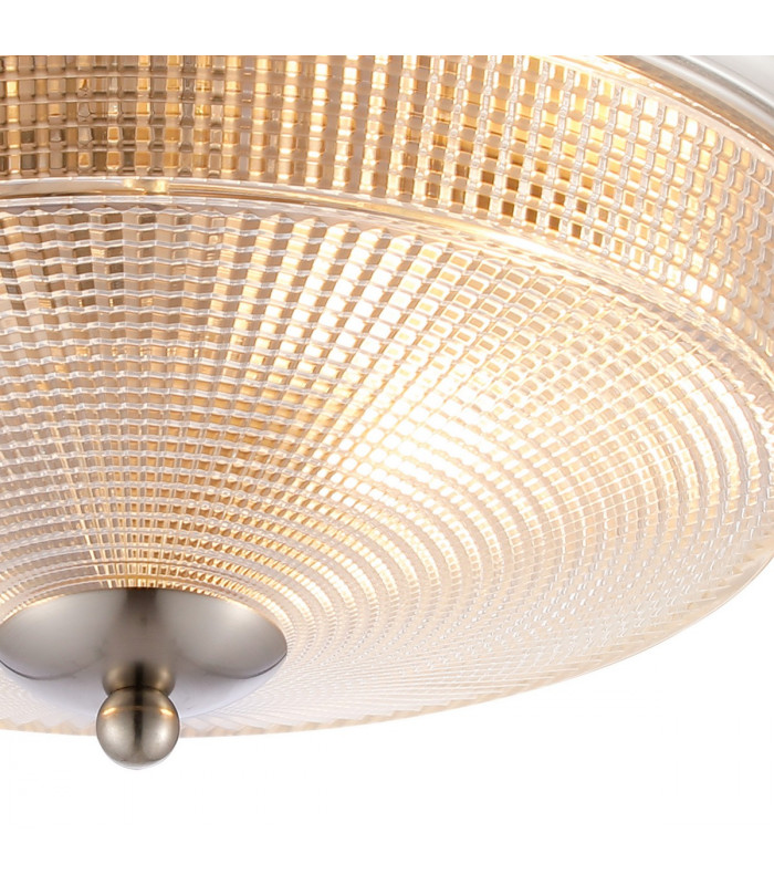 Watson 2 Light E27 Flush Ceiling Lamp IP44 Satin Nickel Prismatic Glass-7