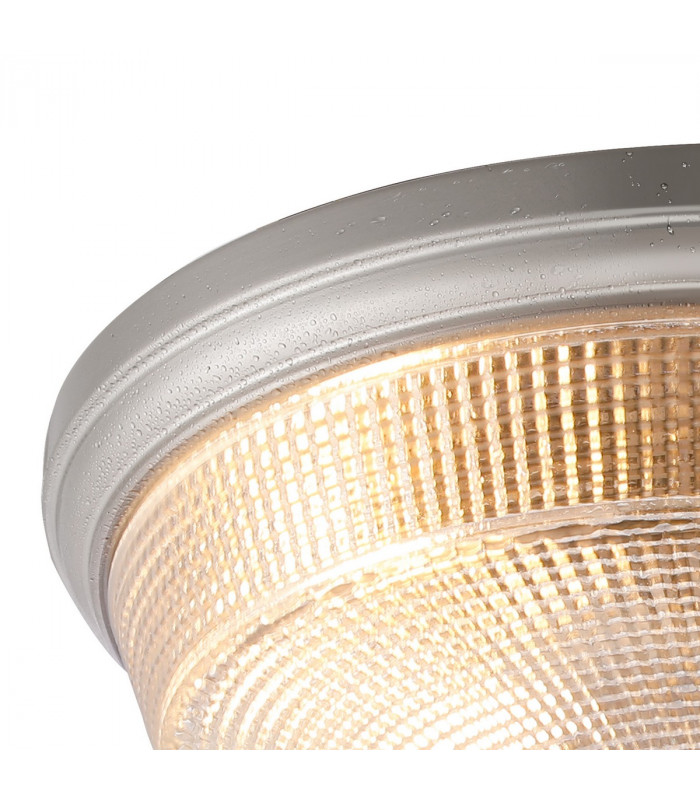 Watson 2 Light E27 Flush Ceiling Lamp IP44 Satin Nickel Prismatic Glass-8