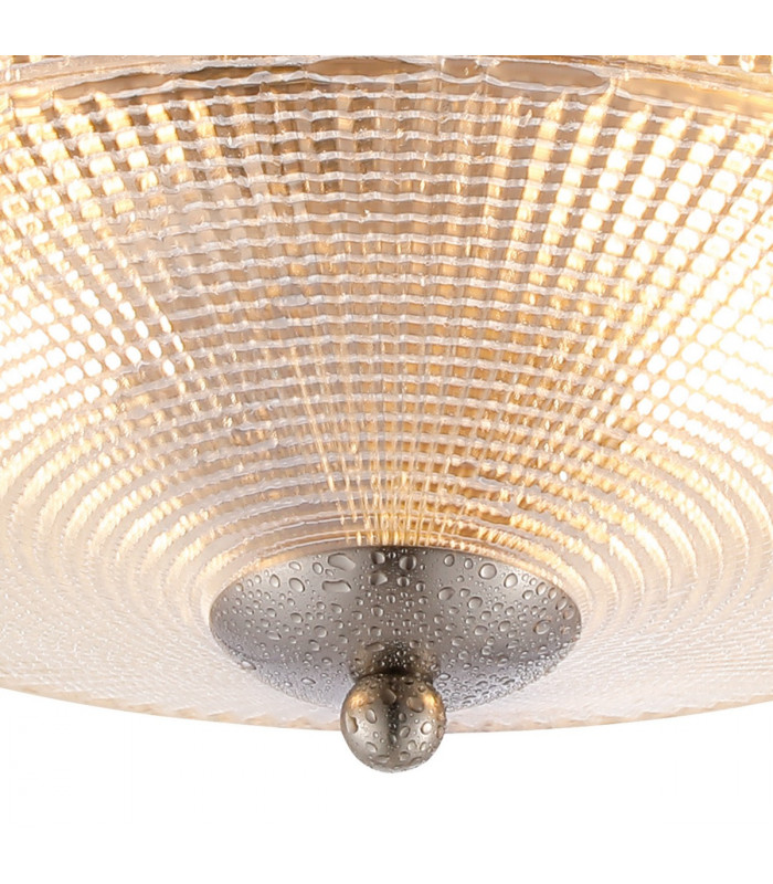 Watson 2 Light E27 Flush Ceiling Lamp IP44 Satin Nickel Prismatic Glass-9