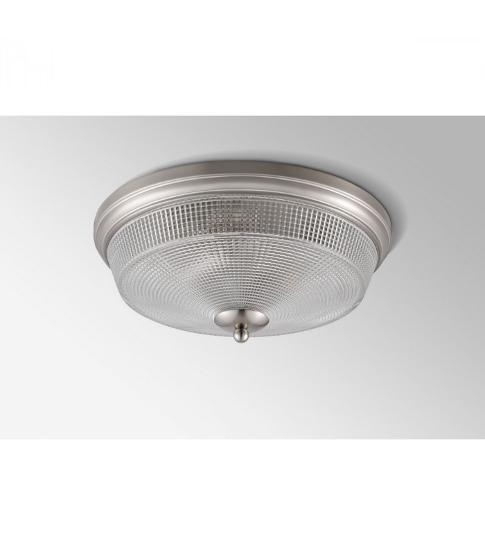 Watson 2 Light E27 Flush Ceiling Lamp IP44 Satin Nickel Prismatic Glass-10