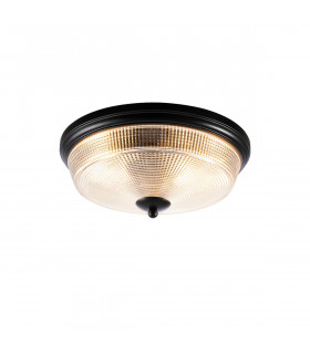 Watson 2 Light E27 Flush Ceiling Lamp IP44 Satin Black Prismatic Glass-1