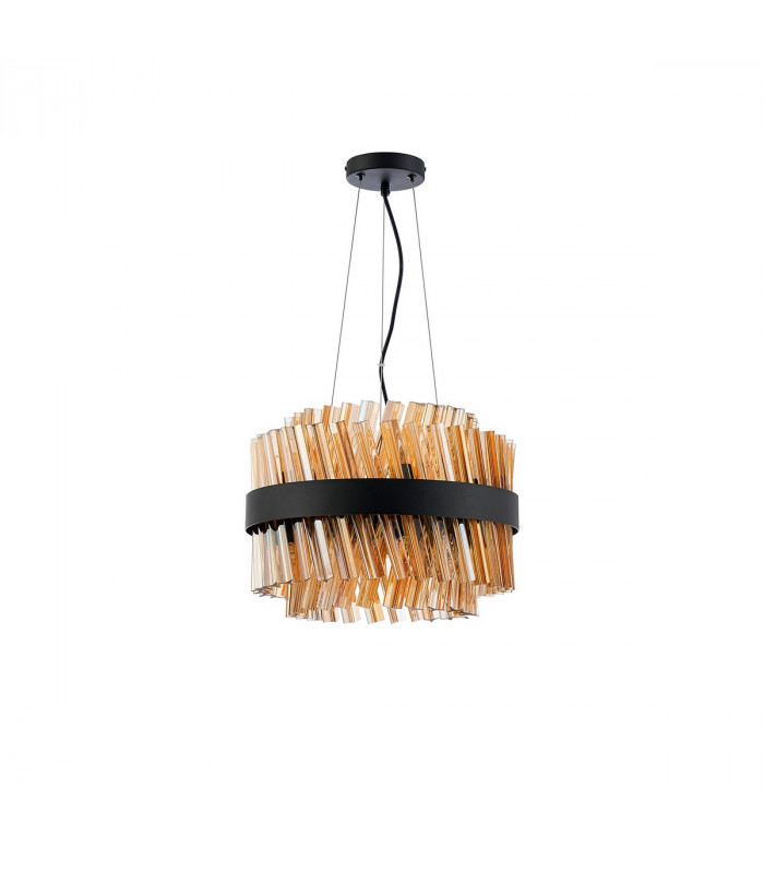 Lysander 10 Light G9 Ceiling Pendant Round Satin Black Amber-6