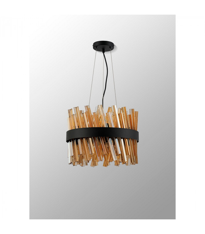 Lysander 10 Light G9 Ceiling Pendant Round Satin Black Amber-10