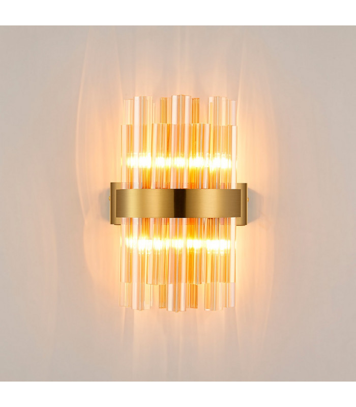 Lysander 4 Light G9 Wall Lamp Brass Amber-3