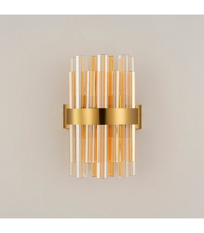 Lysander 4 Light G9 Wall Lamp Brass Amber-9
