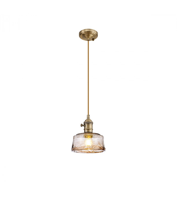 Leyden Switched Ceiling Pendant 1.5m E27 Antique Brass Golden Brown Braided Cable Brown Bowl Glass-1