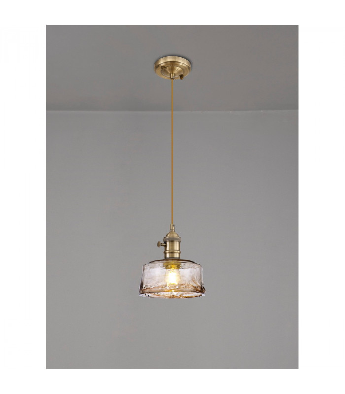 Leyden Switched Ceiling Pendant 1.5m E27 Antique Brass Golden Brown Braided Cable Brown Bowl Glass-3