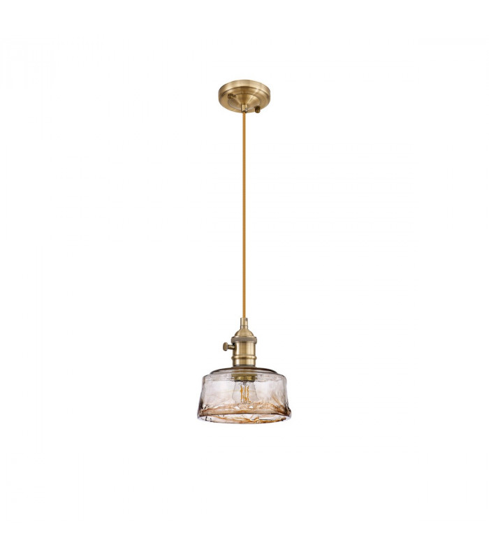 Leyden Switched Ceiling Pendant 1.5m E27 Antique Brass Golden Brown Braided Cable Brown Bowl Glass-4