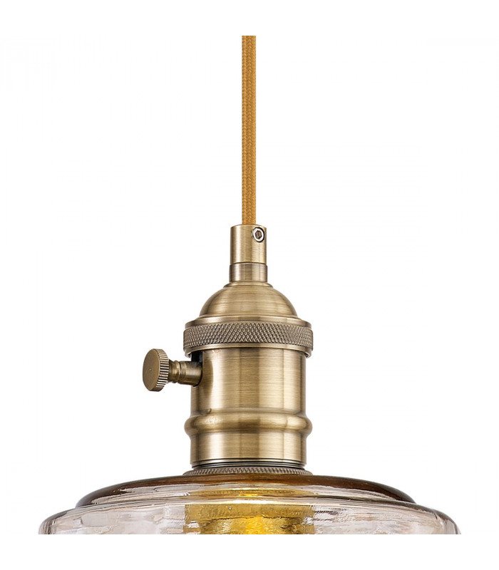 Leyden Switched Ceiling Pendant 1.5m E27 Antique Brass Golden Brown Braided Cable Brown Bowl Glass-6