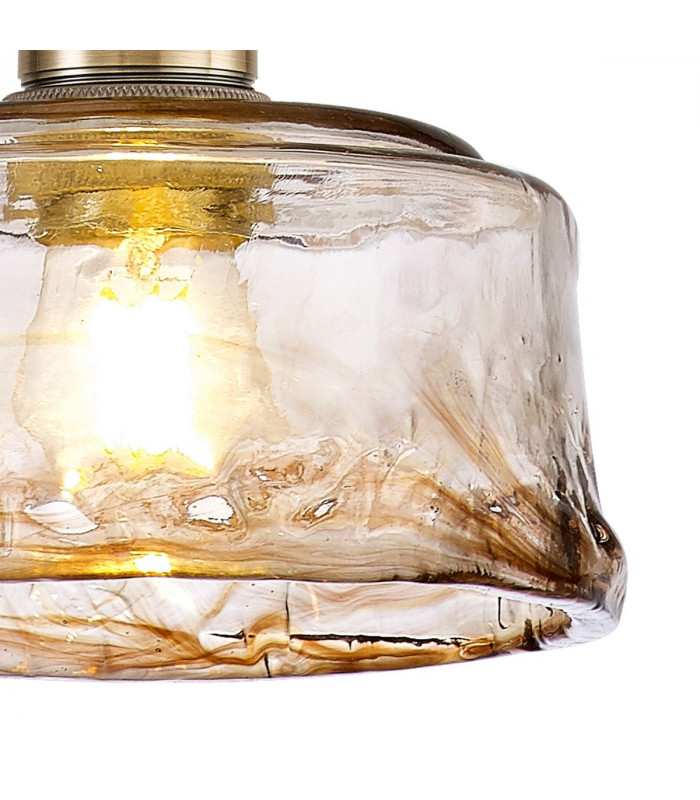 Leyden Switched Ceiling Pendant 1.5m E27 Antique Brass Golden Brown Braided Cable Brown Bowl Glass-7