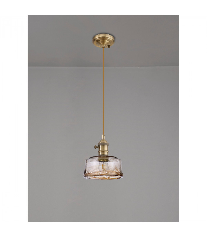Leyden Switched Ceiling Pendant 1.5m E27 Antique Brass Golden Brown Braided Cable Brown Bowl Glass-8