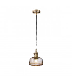 Leyden Switched Ceiling Pendant 1.5m E27 Antique Brass Black Twisted Cable Brown Bowl Glass-1