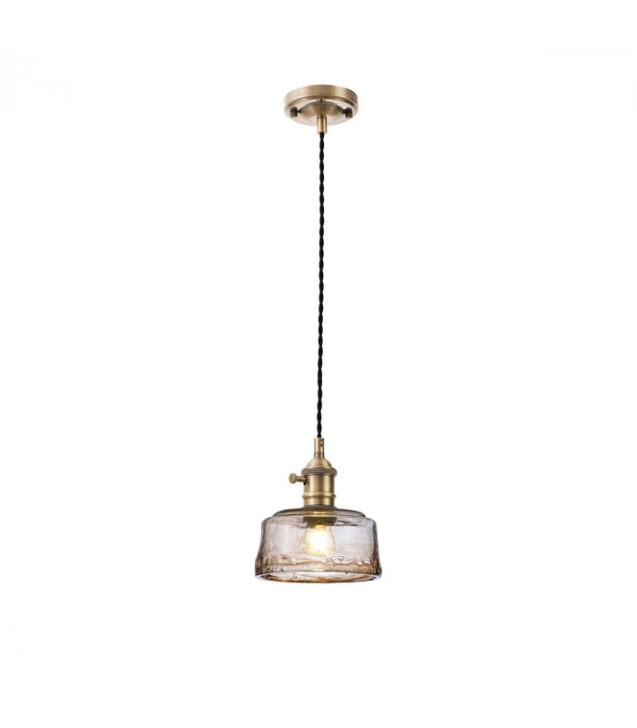 Leyden Switched Ceiling Pendant 1.5m E27 Antique Brass Black Twisted Cable Brown Bowl Glass-1