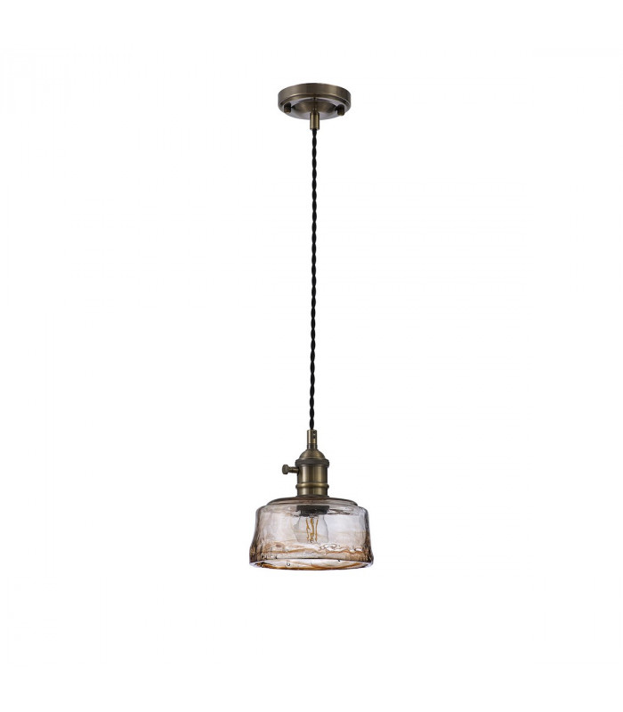 Leyden Switched Ceiling Pendant 1.5m E27 Antique Brass Black Twisted Cable Brown Bowl Glass-4
