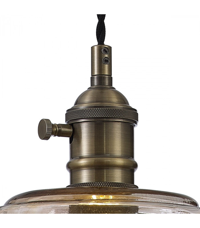 Leyden Switched Ceiling Pendant 1.5m E27 Antique Brass Black Twisted Cable Brown Bowl Glass-6