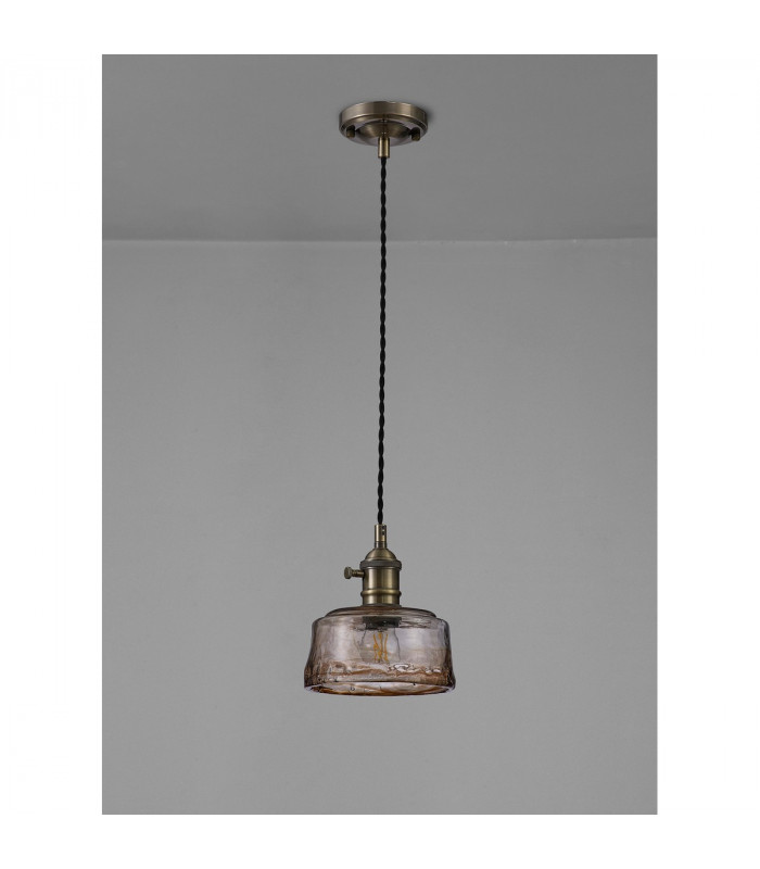 Leyden Switched Ceiling Pendant 1.5m E27 Antique Brass Black Twisted Cable Brown Bowl Glass-8