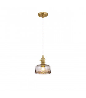 Leyden Switched Ceiling Pendant 1.5m E27 Brass Pale Gold Twisted Cable Brown Bowl Glass-1