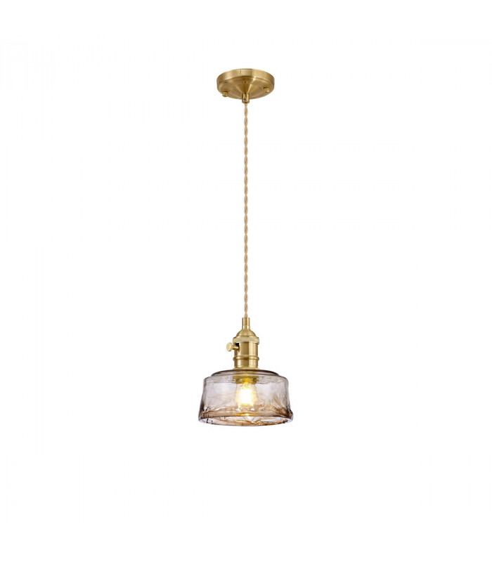 Leyden Switched Ceiling Pendant 1.5m E27 Brass Pale Gold Twisted Cable Brown Bowl Glass-1