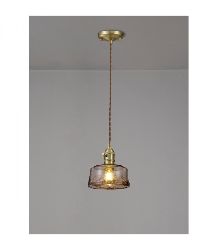 Leyden Switched Ceiling Pendant 1.5m E27 Brass Pale Gold Twisted Cable Brown Bowl Glass-3