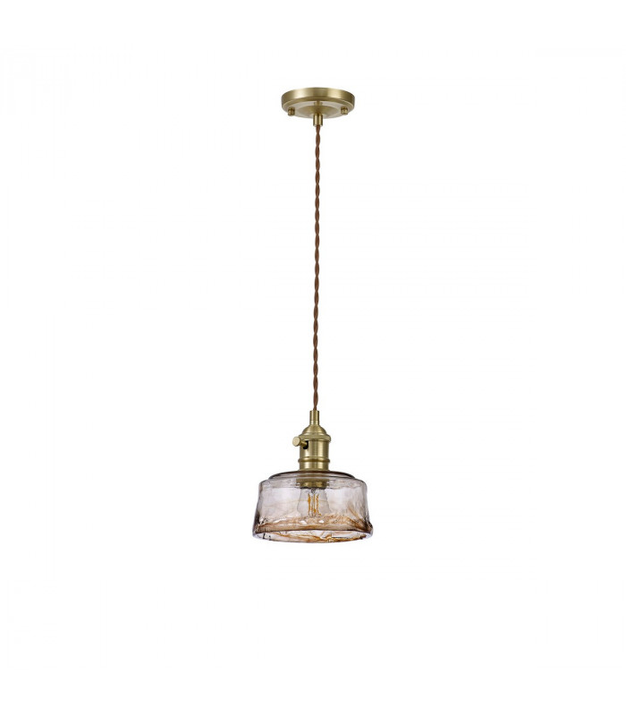 Leyden Switched Ceiling Pendant 1.5m E27 Brass Pale Gold Twisted Cable Brown Bowl Glass-4