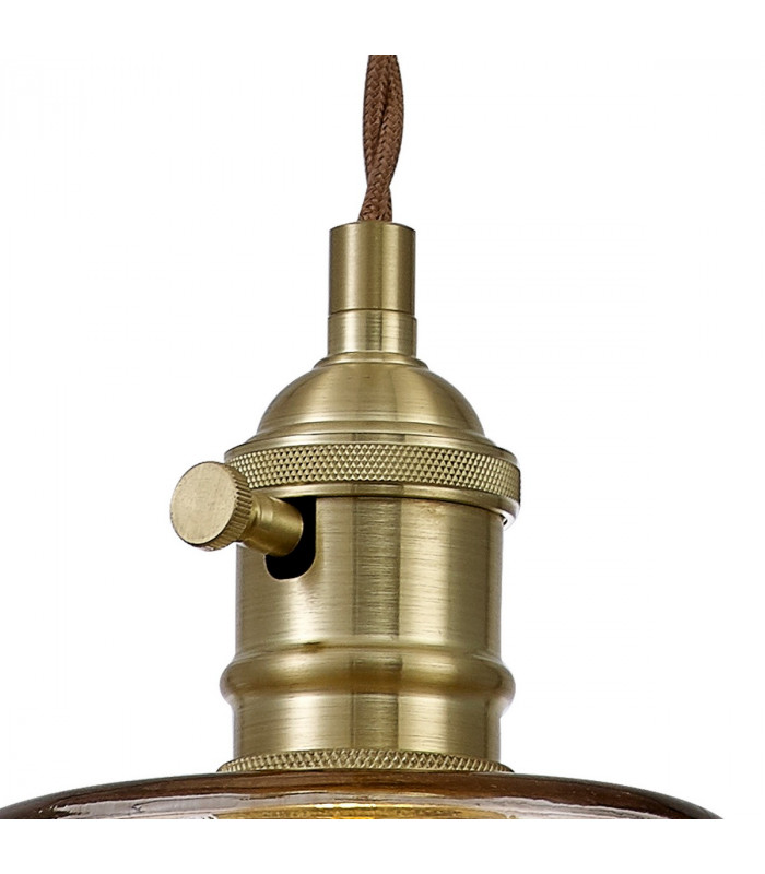 Leyden Switched Ceiling Pendant 1.5m E27 Brass Pale Gold Twisted Cable Brown Bowl Glass-6