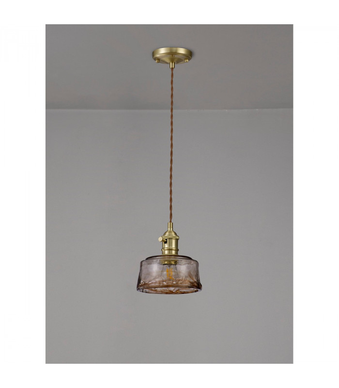 Leyden Switched Ceiling Pendant 1.5m E27 Brass Pale Gold Twisted Cable Brown Bowl Glass-8